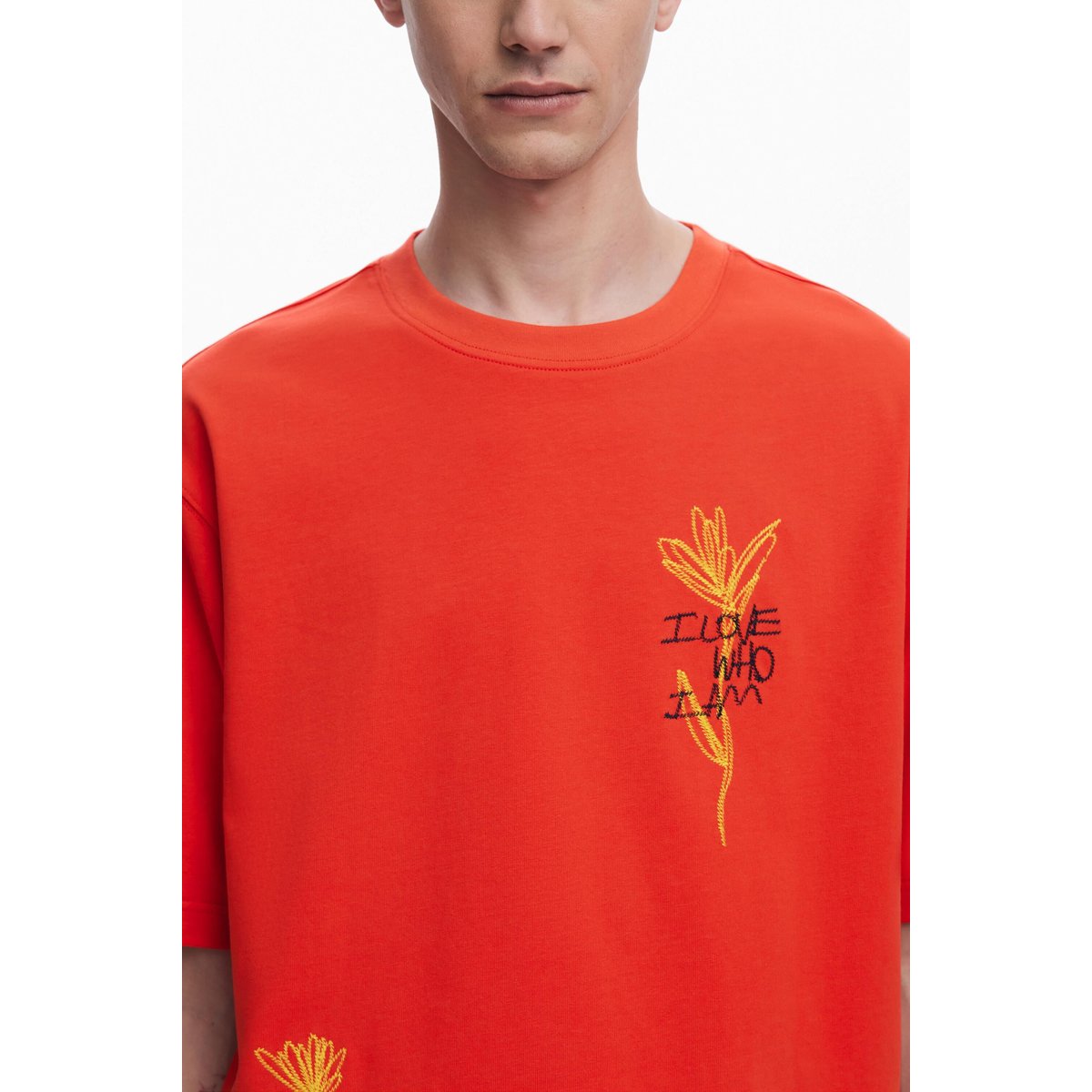 T-shirt à manches courtes avec fleurs rouge, DESIGUAL