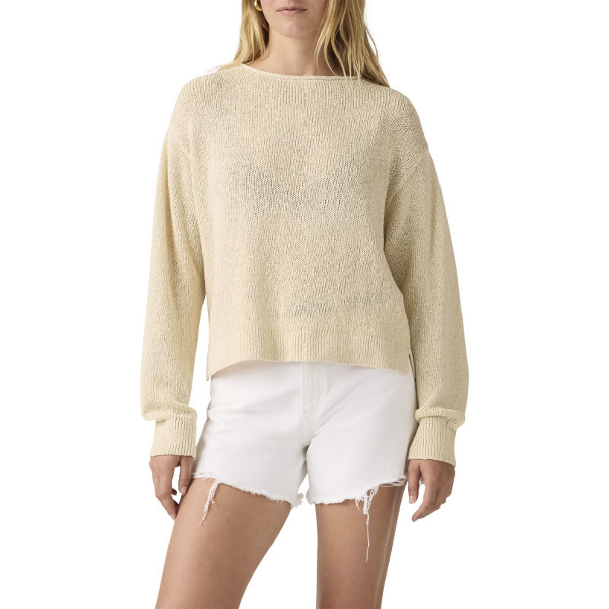 Pull en coton écru uni avec une coupe droite et un col rond beige, LEVI'S