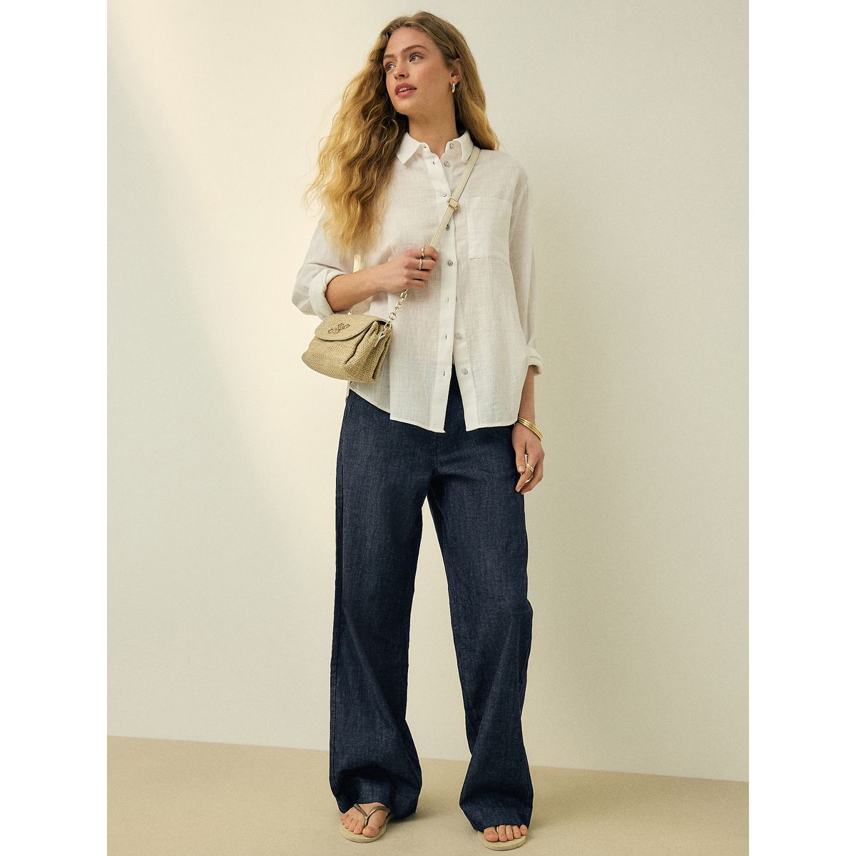 Jean tailleur large en lin mélangé n. premium bleu indigo, NEXT