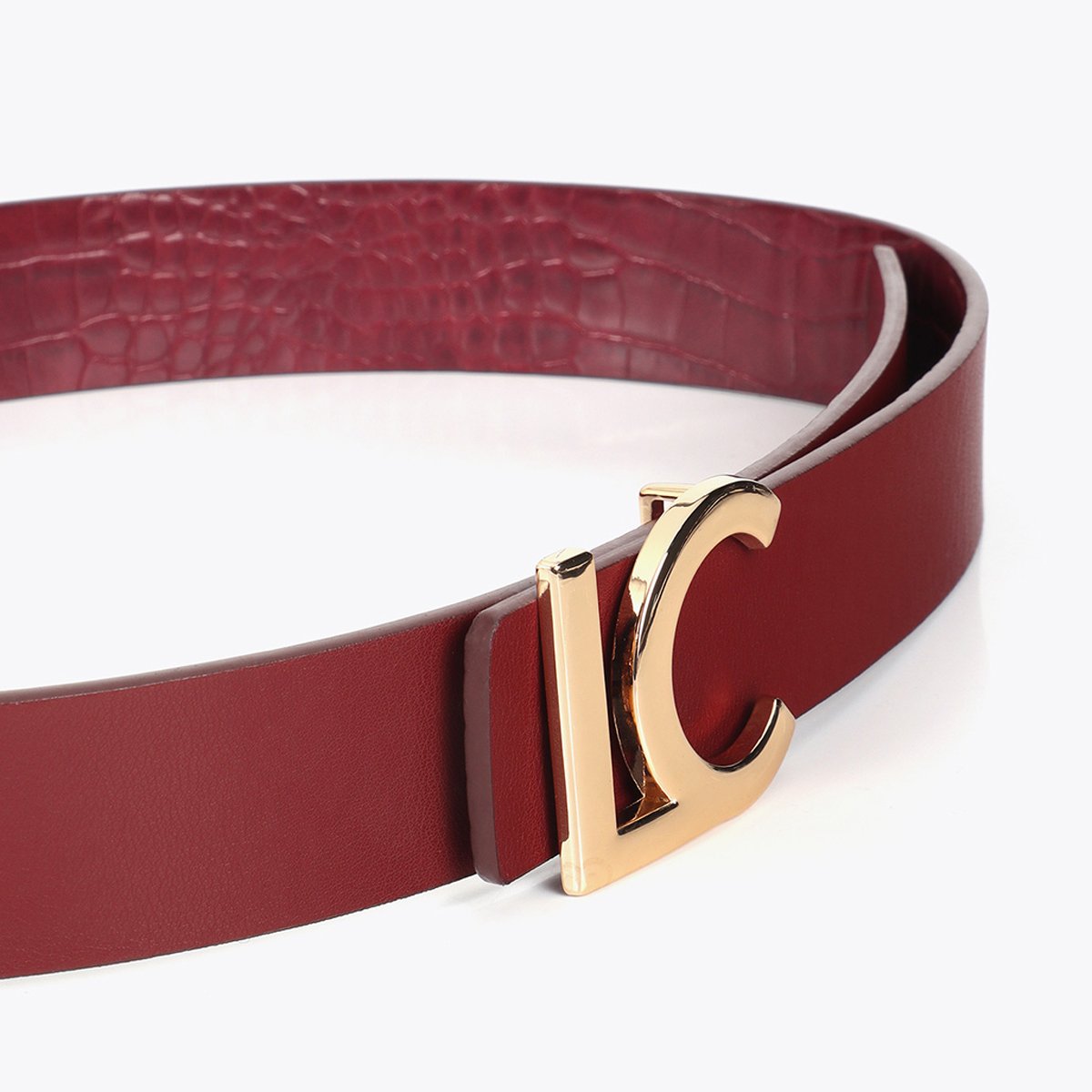 Ceinture effet serpent à logo métallique bordeaux, LOLA CASADEMUNT
