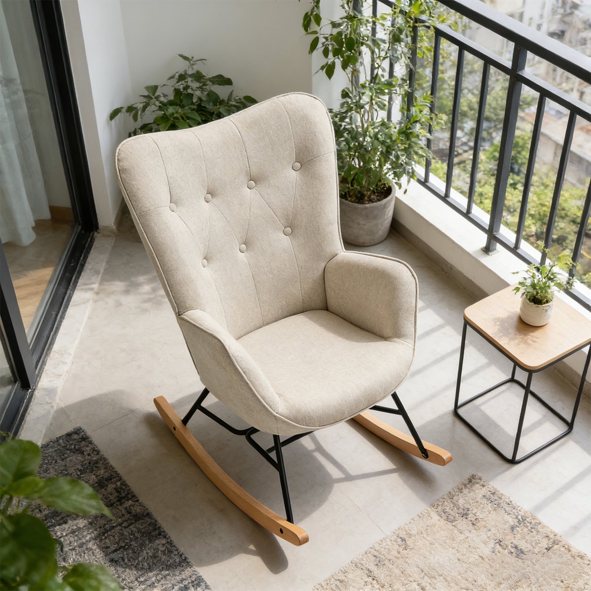Fauteuil à bascule rocking chair scandinave, EPPING beige, MEUBLES COSY