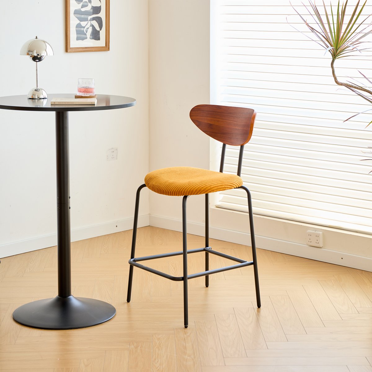 Lot de 2 tabourets de bar en métal et bois, NIBE jaune, NORDLYS