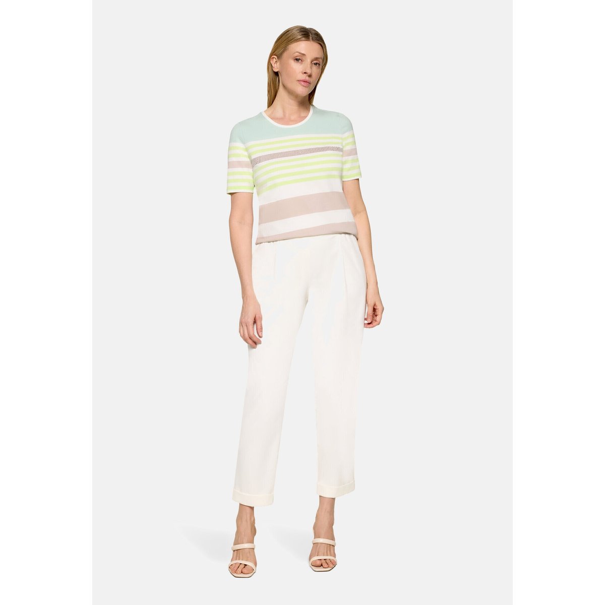 T-shirt basique à rayures horizontales beige/green, BETTY BARCLAY