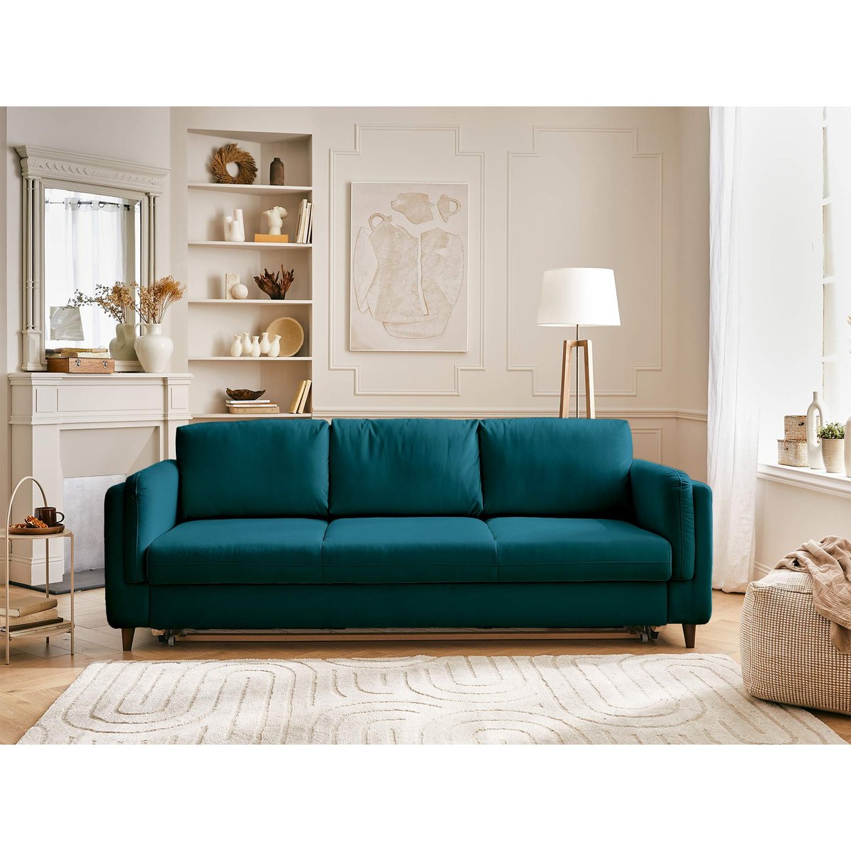 Canapé Convertible 3 places - BROOKE bleu canard, BEST MOBILIER