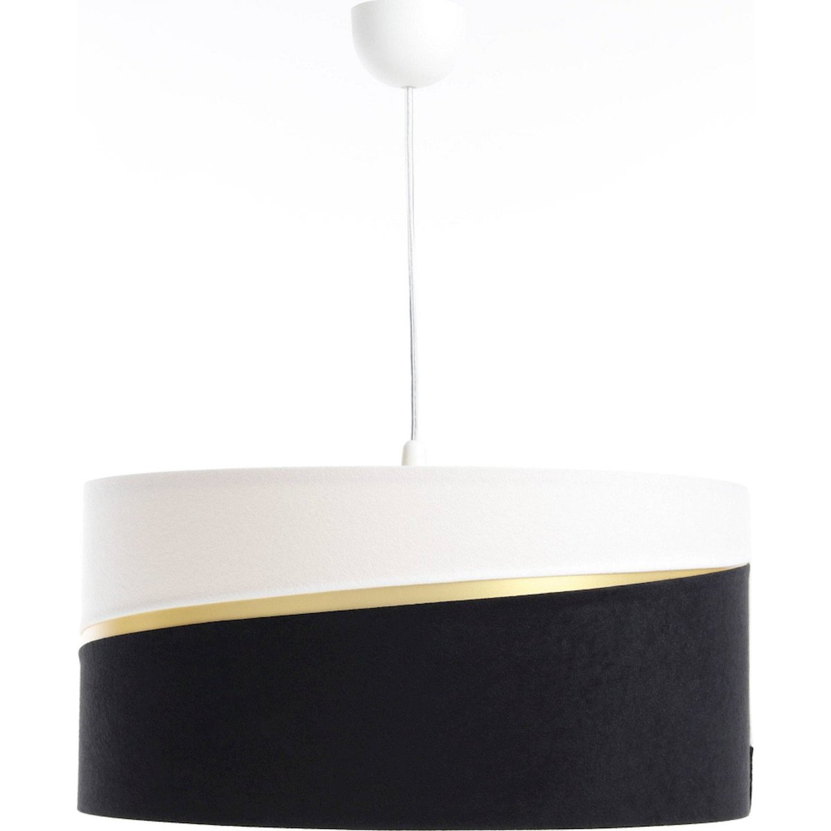Suspension en lin SWING abat-jour en satin microfibre blanc et noir, liseret doré et intérieur doré, BPS KONCEPT