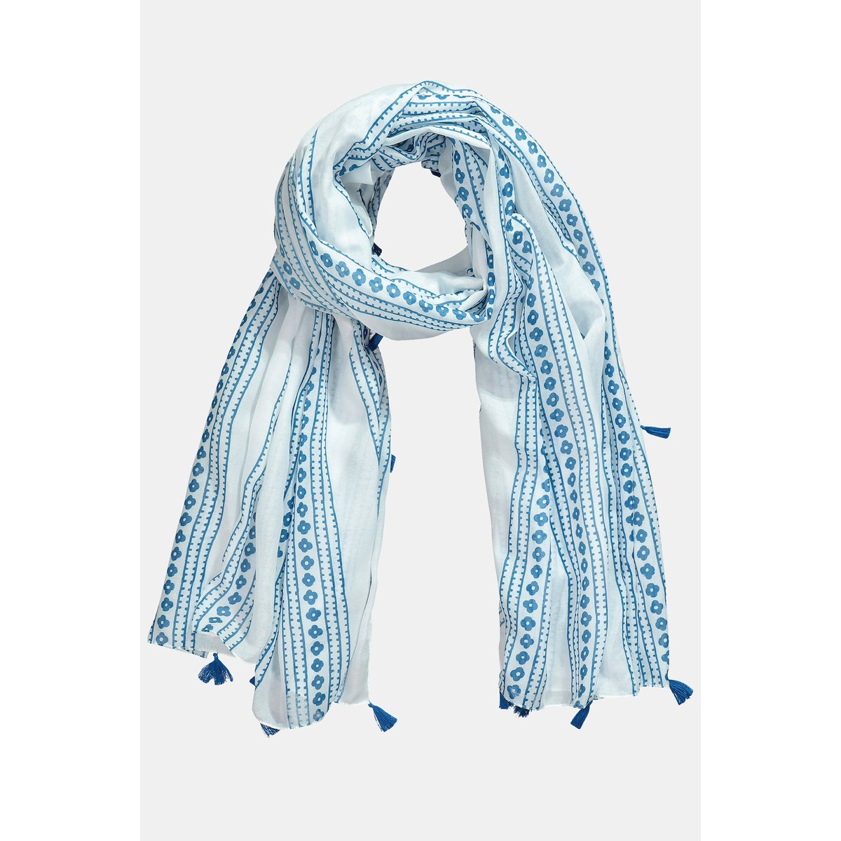 Foulard à rayures et pompons blanc neige, ULLA POPKEN