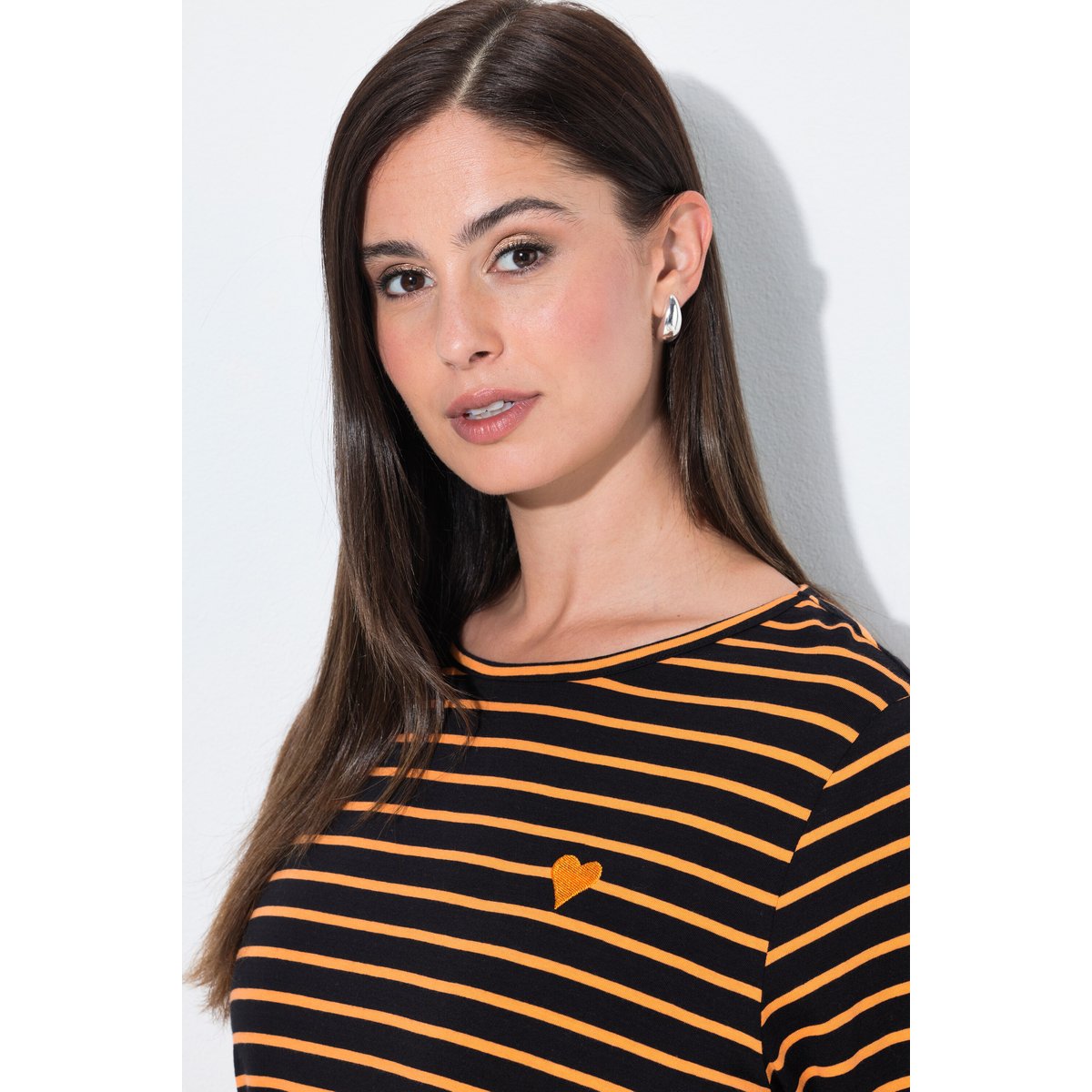 T-shirt rayé, cœur sur le buste noir, ULLA POPKEN