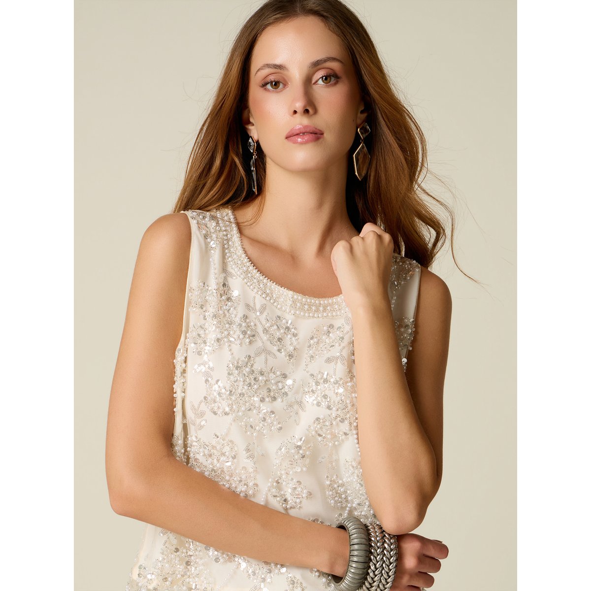Top avec broderie bijou blanc, OLTRE
