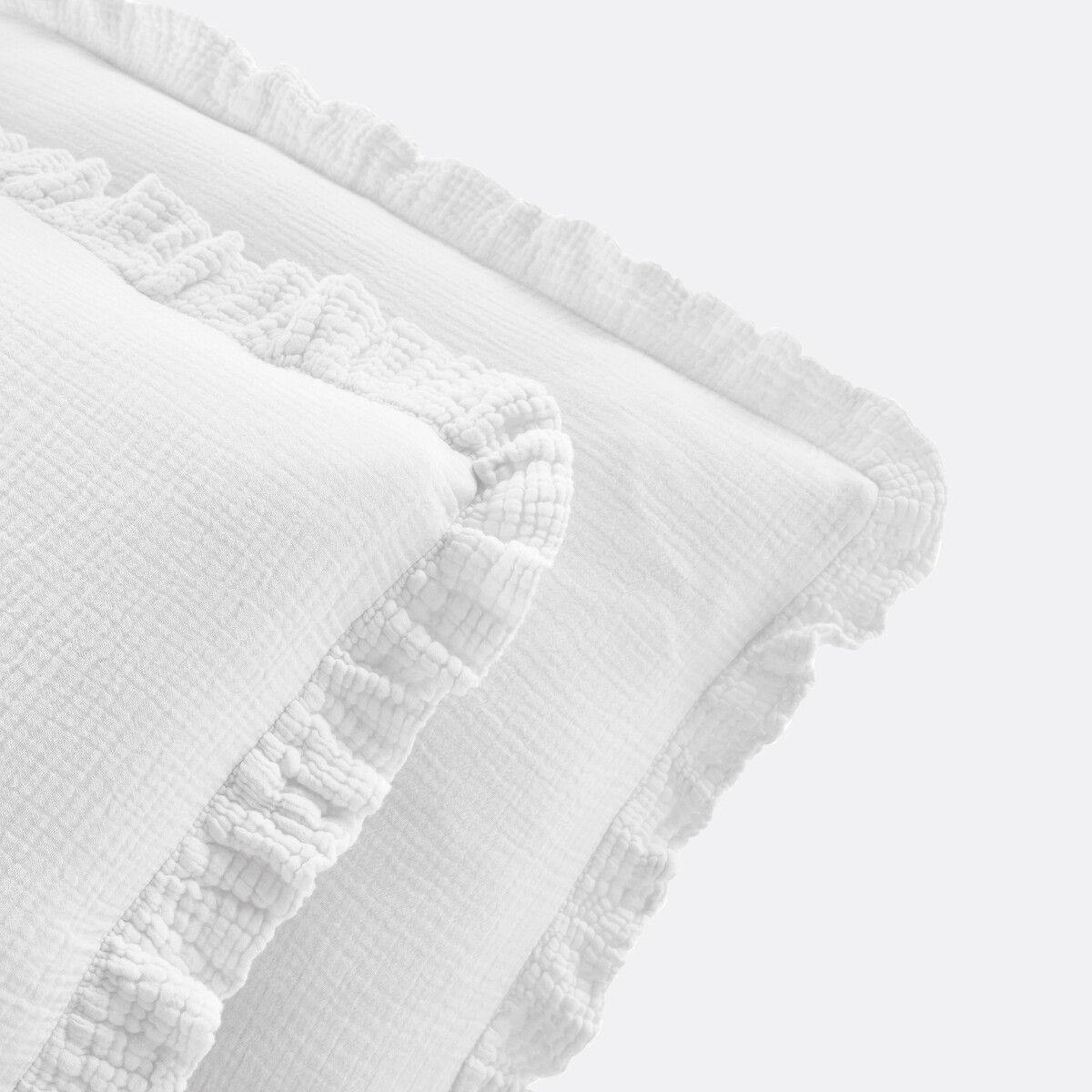Fronha de almofada, em gaze de algodão, com folho, Kumla branco, LA REDOUTE INTERIEURS