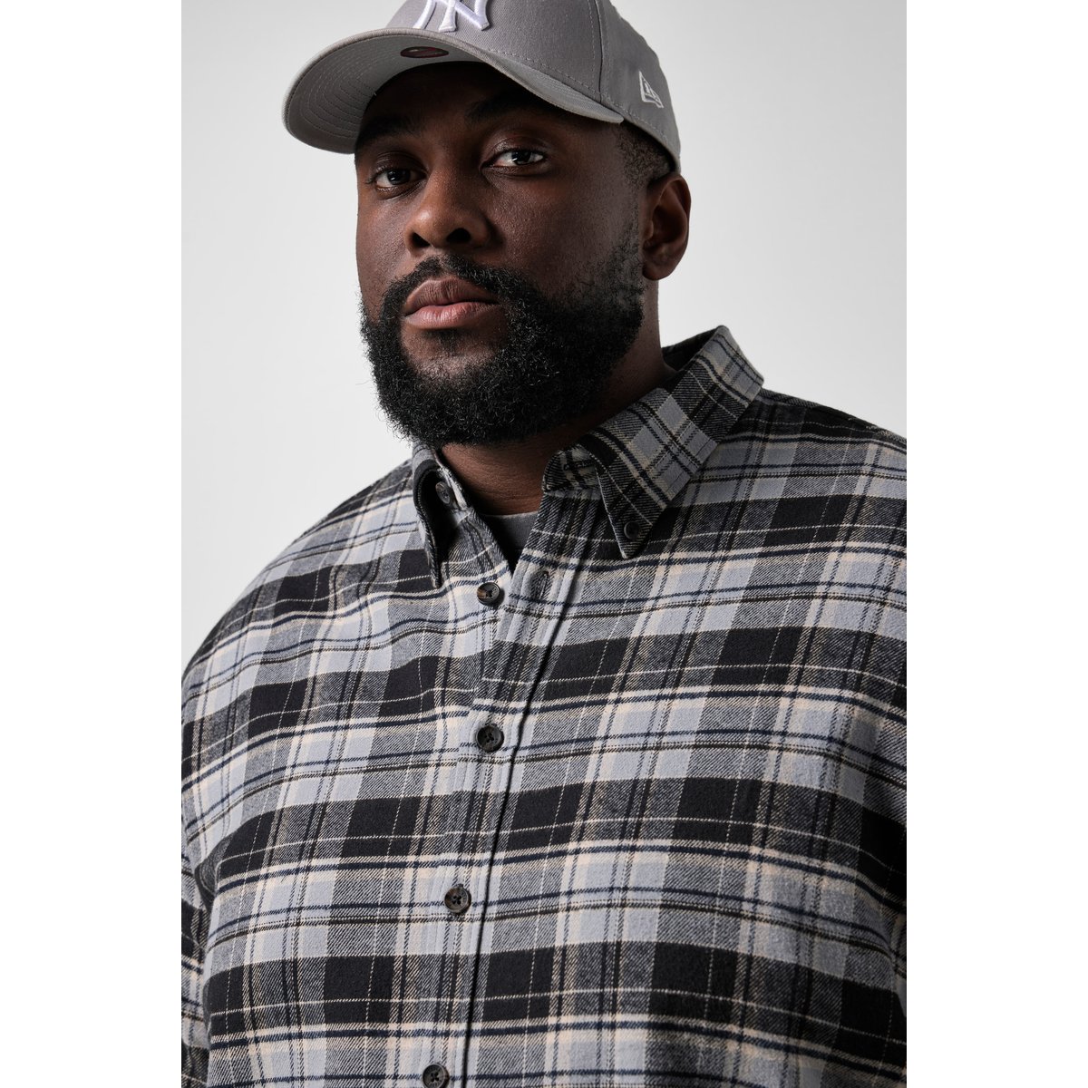 Chemise en flanelle à carreaux gris dauphin, STHUGE