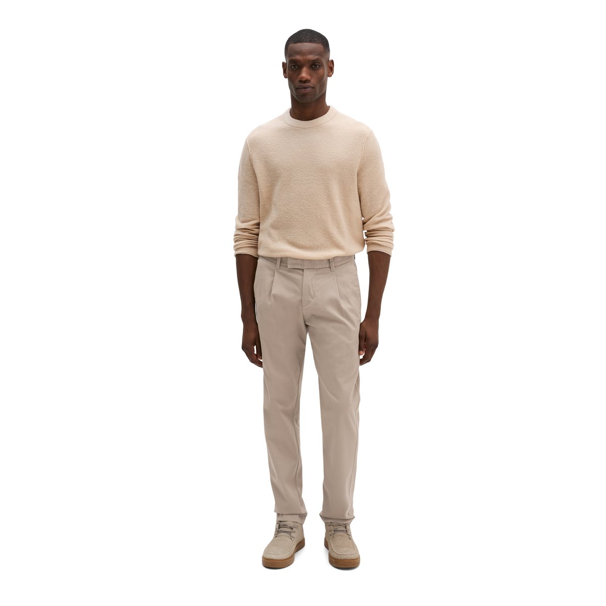 Pantalon chino modèle Osby à plis, coupe fuselée en mélange de coton bio beige, MARC O'POLO