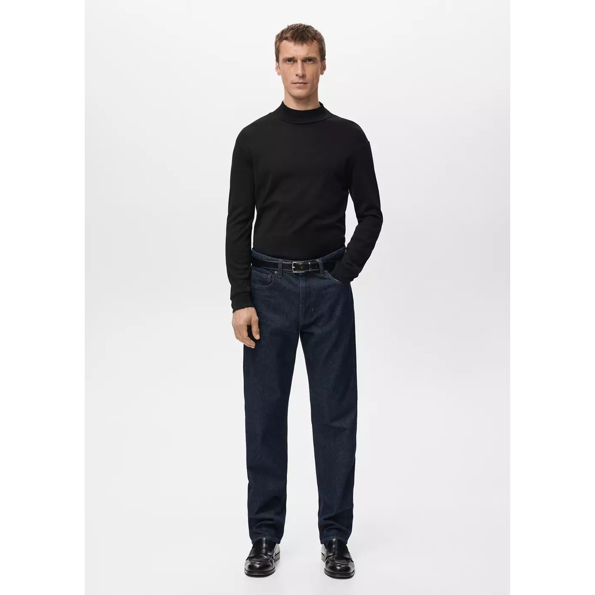 T-shirt manches longues col montant noir, MANGO MAN