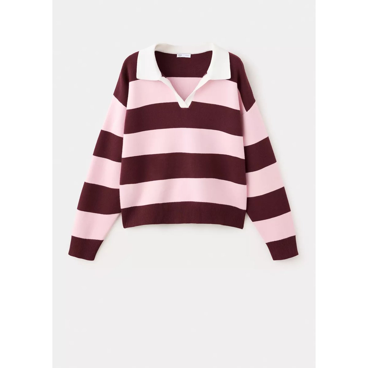 Pull col polo à rayures bordeaux, MANGO TEEN