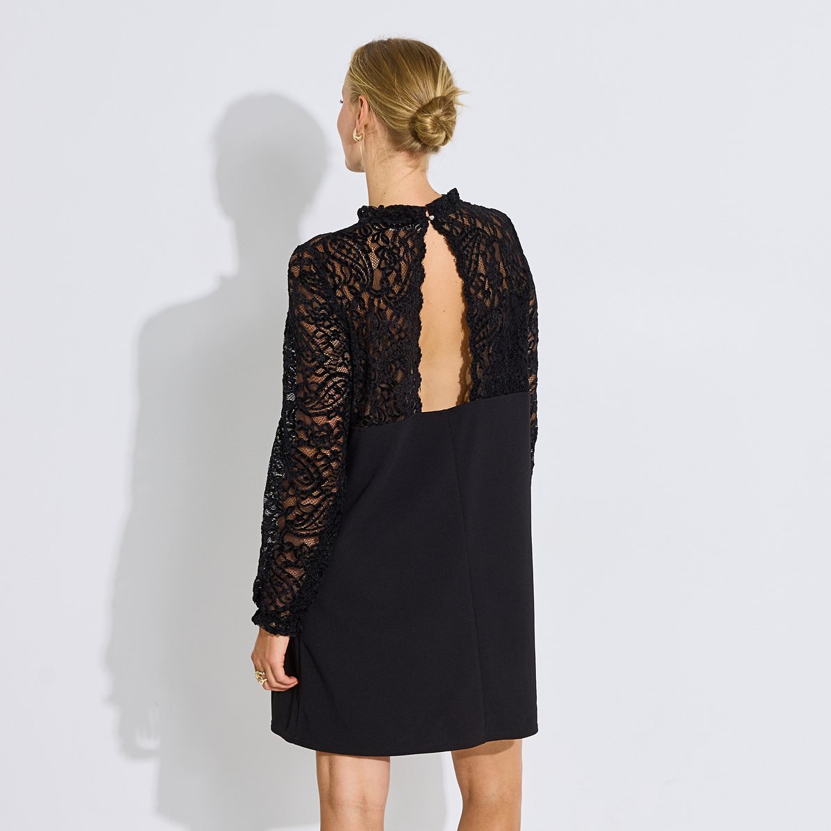 Robe courte bi matière ajourée noir, GRAIN DE MALICE