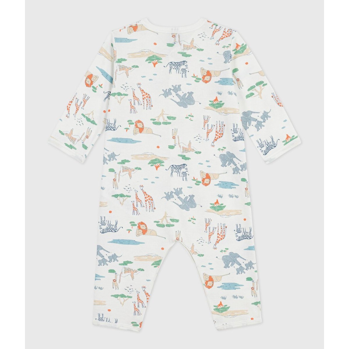 Pyjama en coton, sans pieds, imprimé animalier imprimé fond blanc, PETIT BATEAU