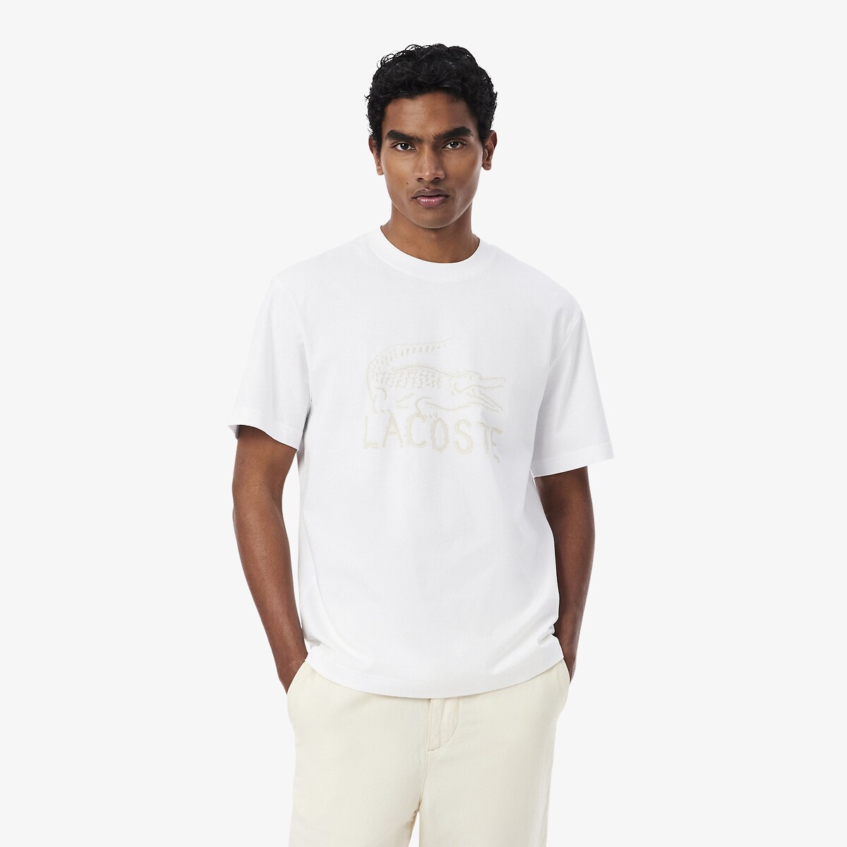 T-shirt coton imprimé blanc-001, LACOSTE
