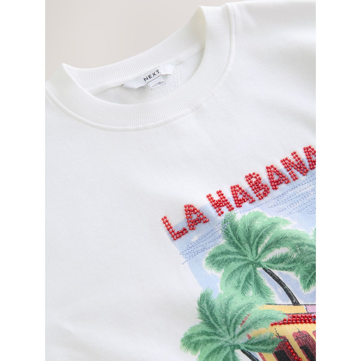Sweat à manches courtes motif perlé d’été blanc écru, NEXT