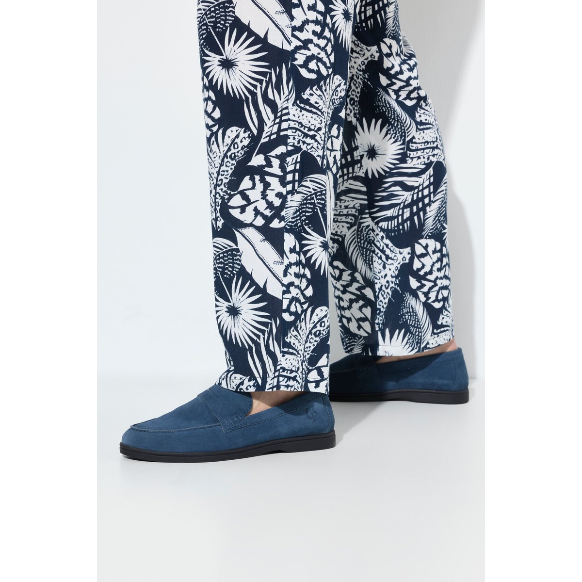 Mocassins en cuir, talon bottier – largeur H , pied large marine, ULLA POPKEN