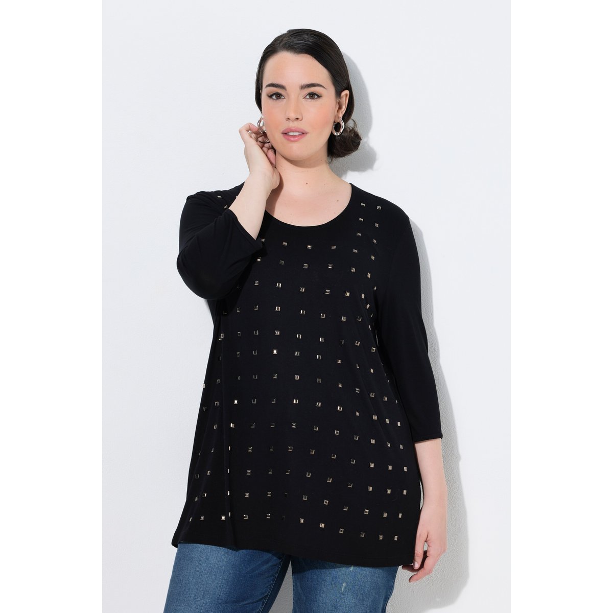T-shirt avec rivets fantaisie noir, ULLA POPKEN