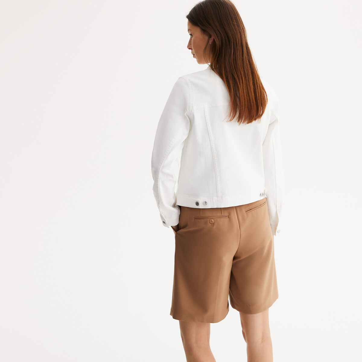 Denim Fitted Short Jacket white denim, ANNE WEYBURN
