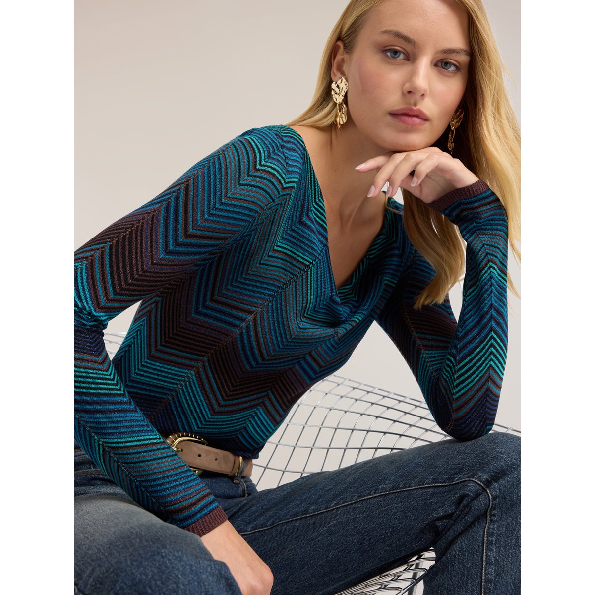 Pull jacquard petrol blue, MOTIVI