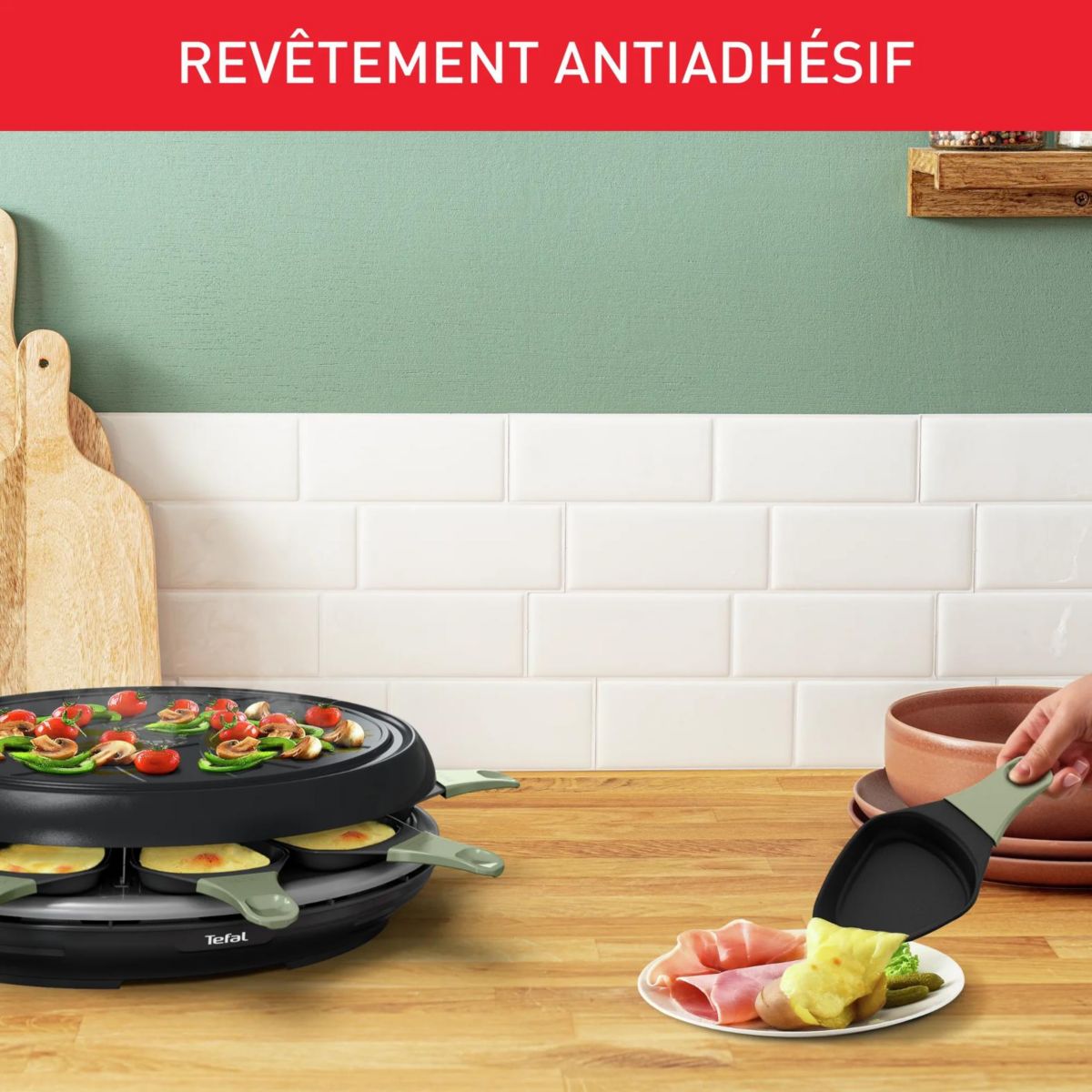 Raclette RE31E810 eco 8 coupelles noir noir, TEFAL