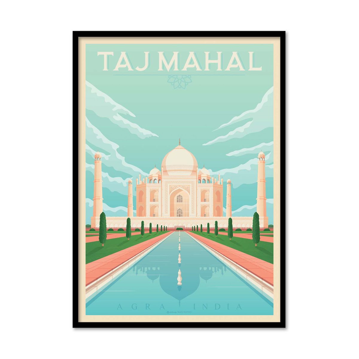 Affiche d’art et cadre noir 30 x 40 cm - Taj Mahal - Olahoop Travel Posters affiche d'art avec cadre bois noir, WALL EDITIONS