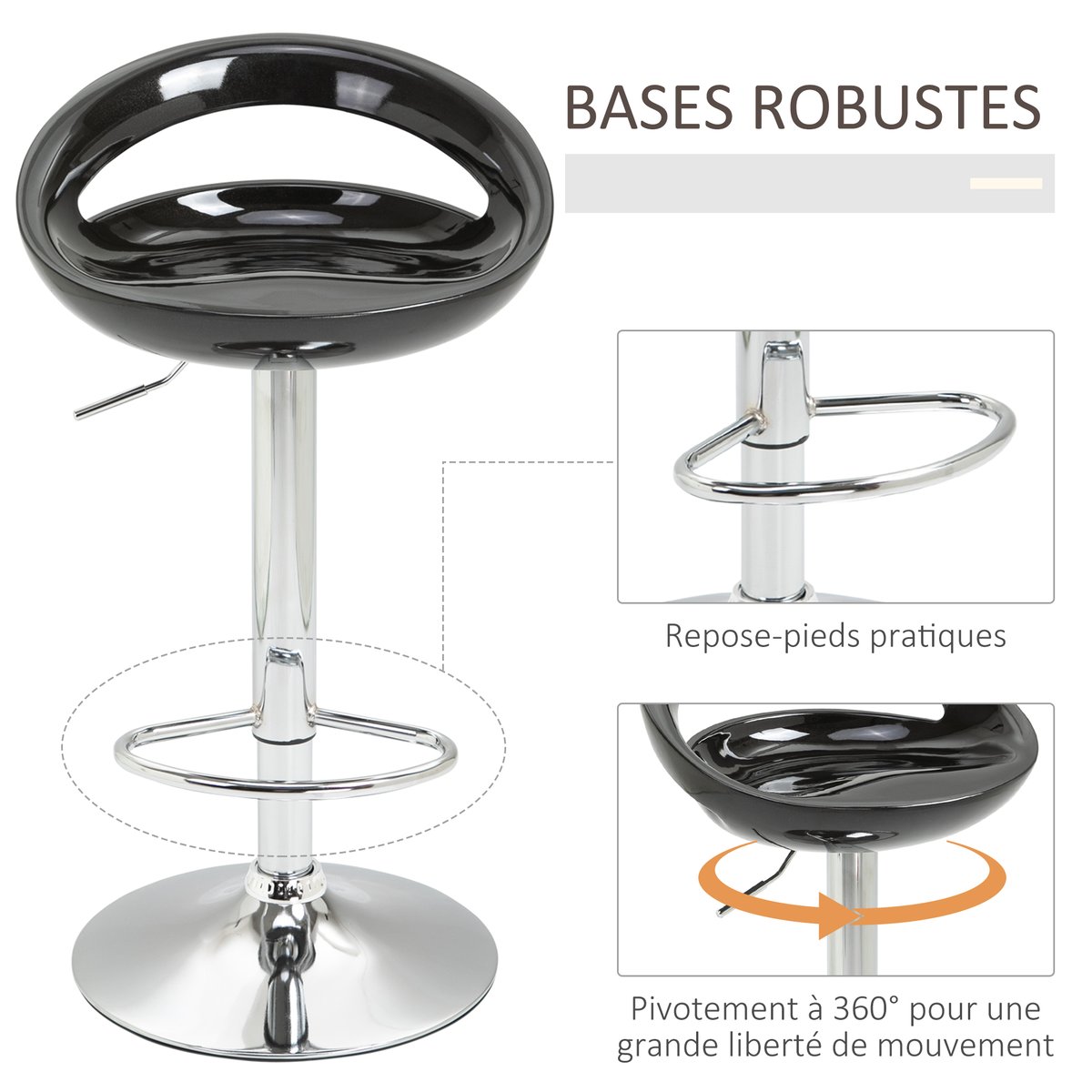 Tabouret de bar ABS Noir noir, HOMCOM