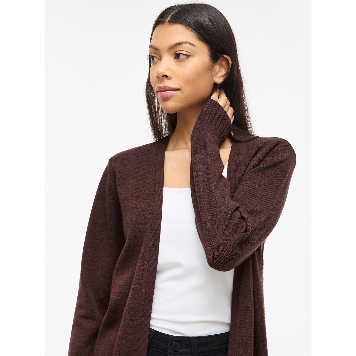 Cardigan in maglia fine marrone cioccolato, VILA