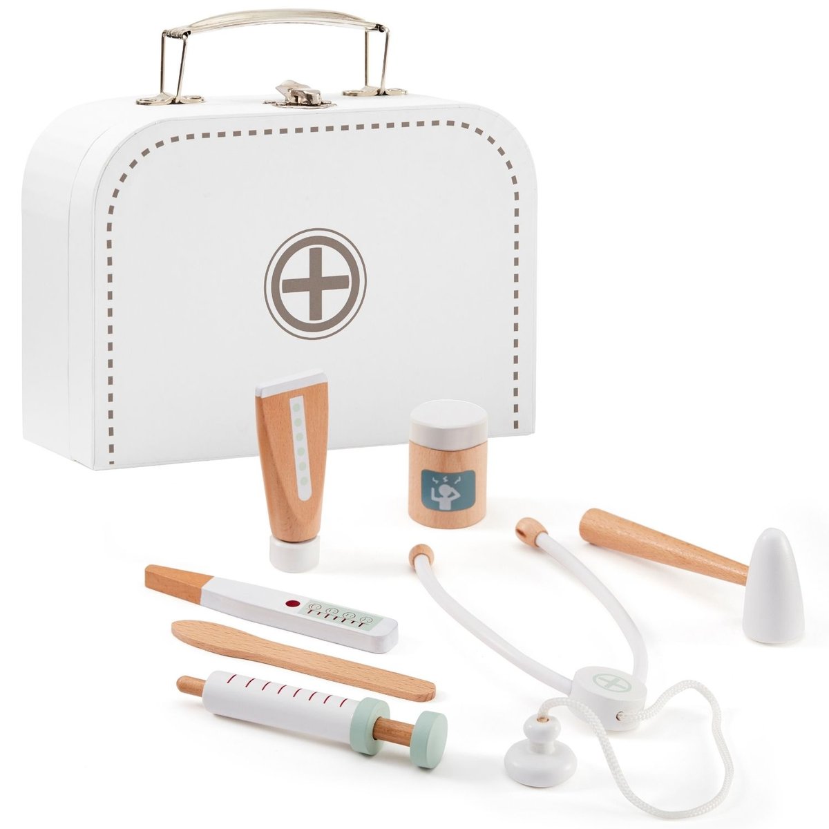 Mallette docteur bois avec accessoires blanc, marron, vert mint, KID'S CONCEPT
