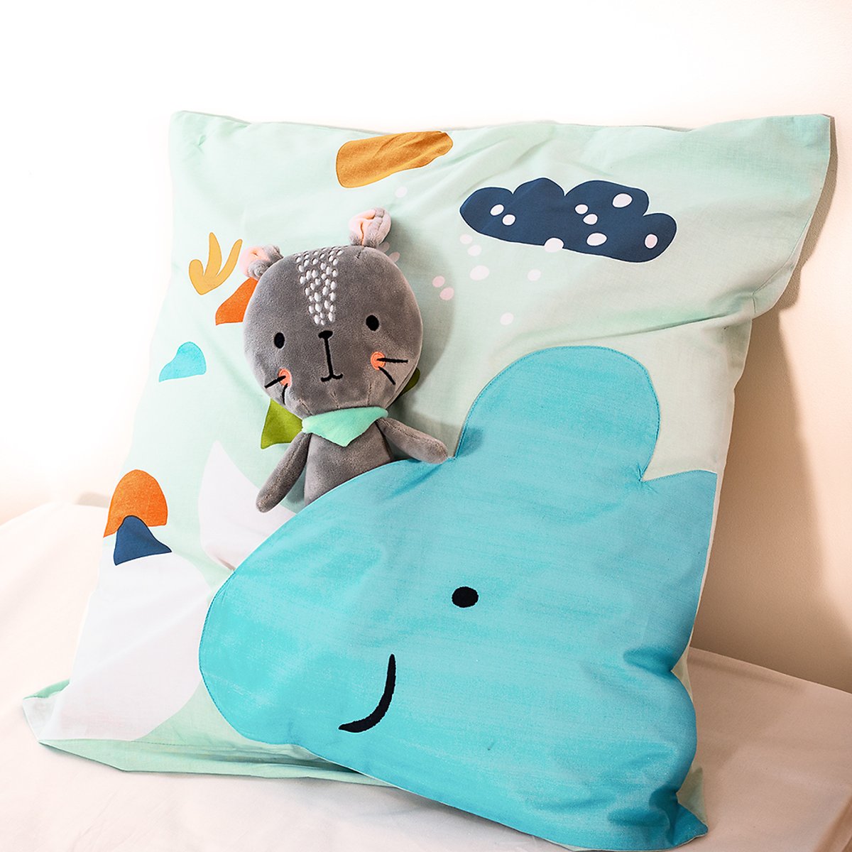 Parure de lit enfant + taie en coton, Dilia bleu, C DESIGN HOME TEXTILE