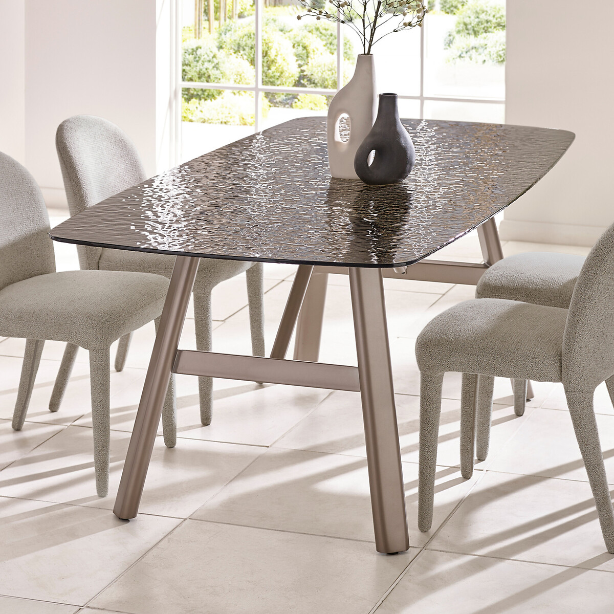 Ciro Rectangular Bubble Glass Dining Table taupe, SO'HOME
