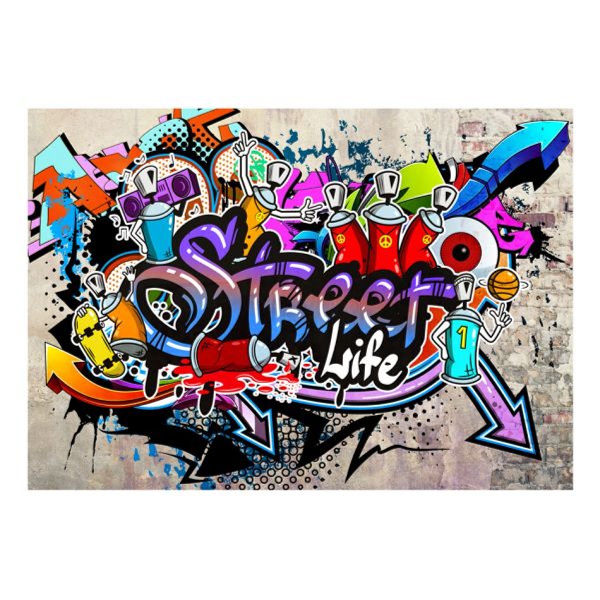 Papier peint intissé panoramique Street art Street Game multicouleur, EDEN