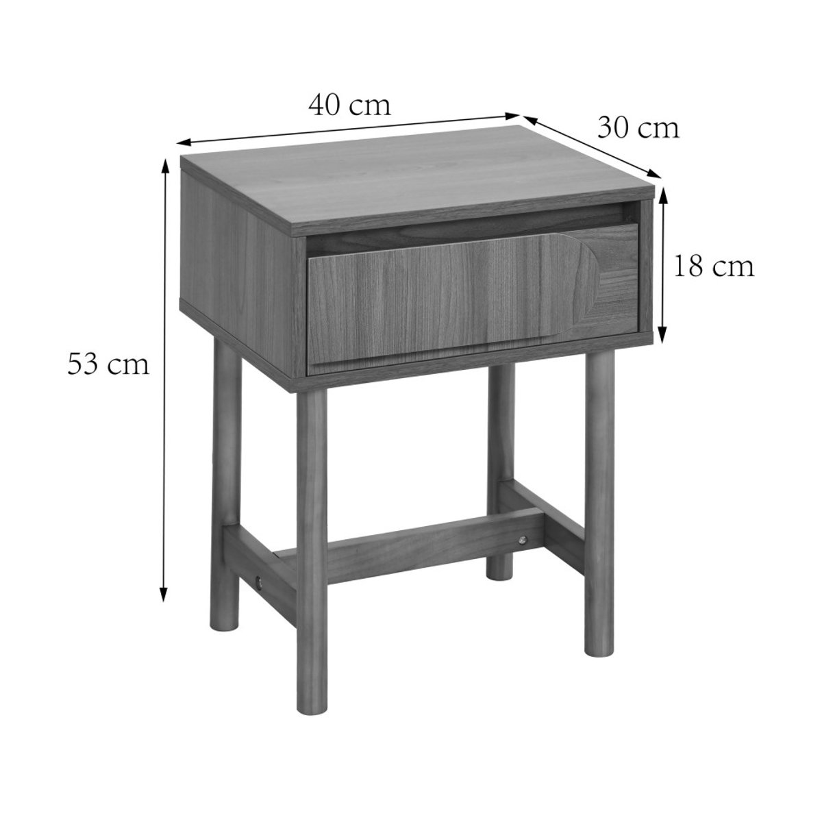 Table de chevet 1 tiroir en bois- ABBY bois foncé, DRAWER