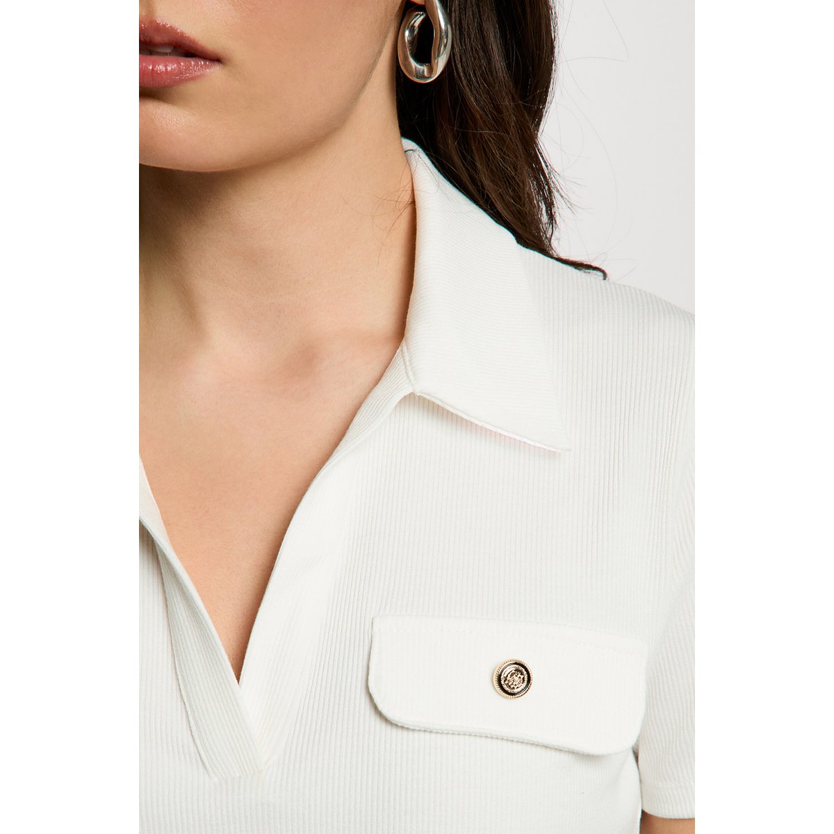 Tshirt manches courtes col polo blanc, MORGAN