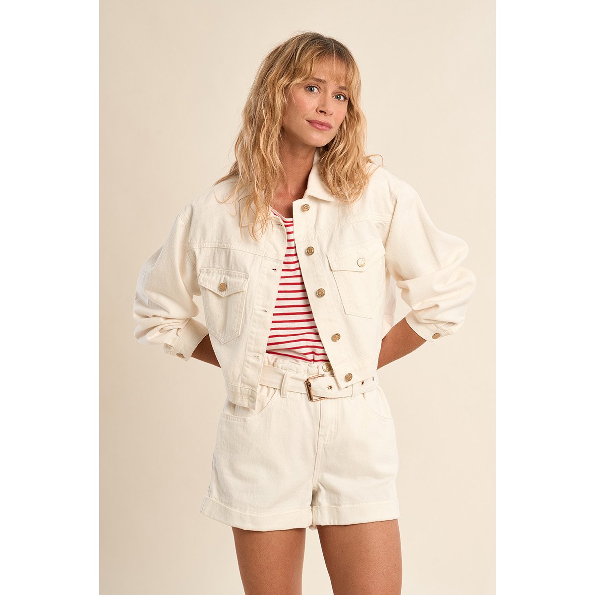 Veste courte en denim blanc, MOLLY BRACKEN