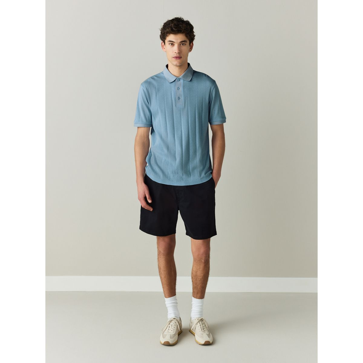 Polo coupe standard en maille pointelle bleu, NEXT