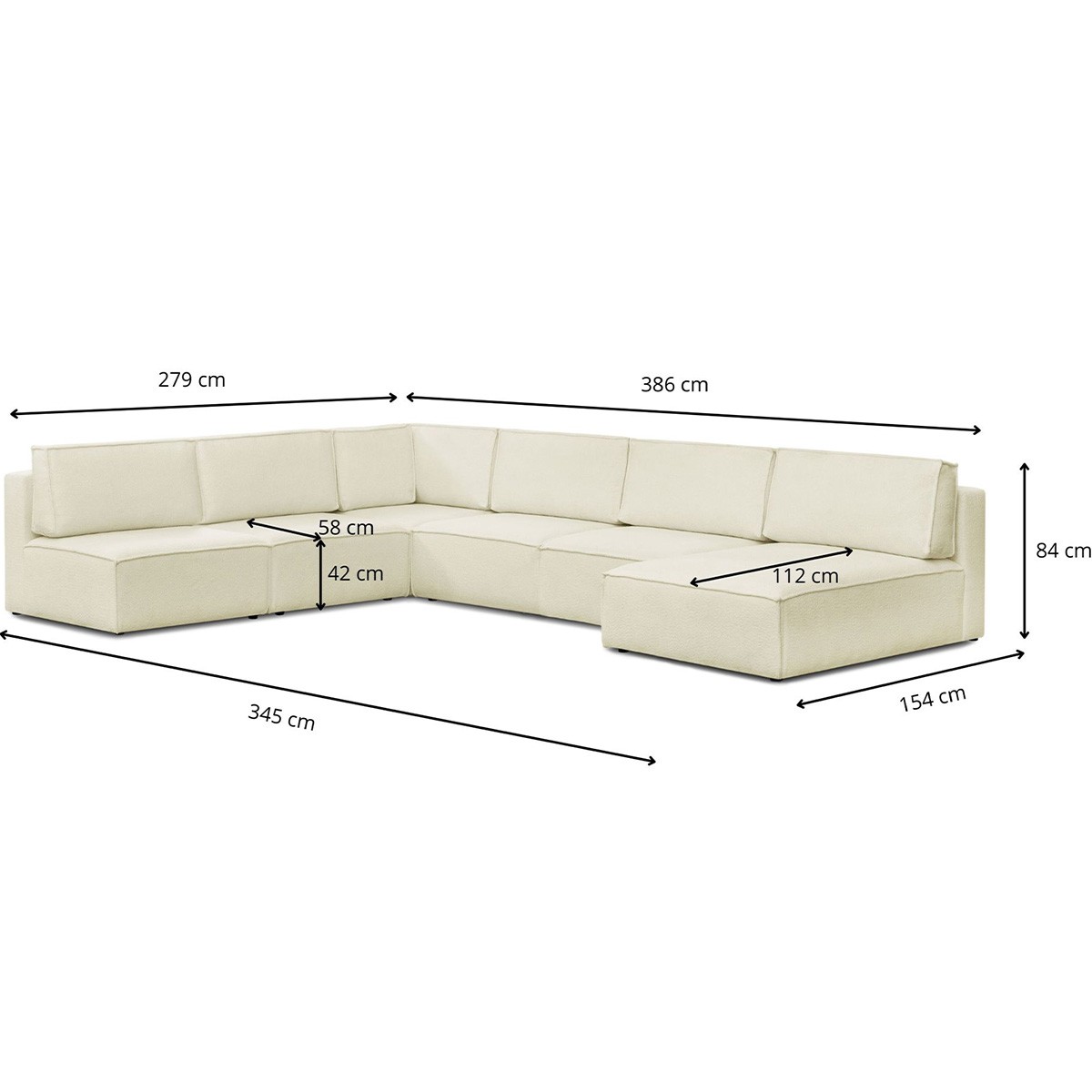 Canapé d'angle droit convertible 9/10 places en tissu bouclé - Harper Mod beige, HOMIFAB