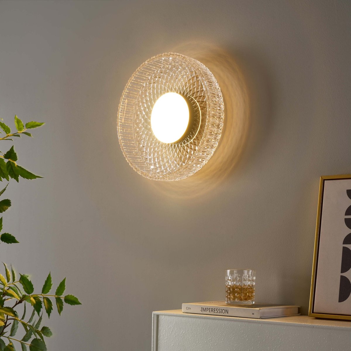 Plafonnier LED verre strié moderne - DAMIAN transparent et noir, KOSILUM