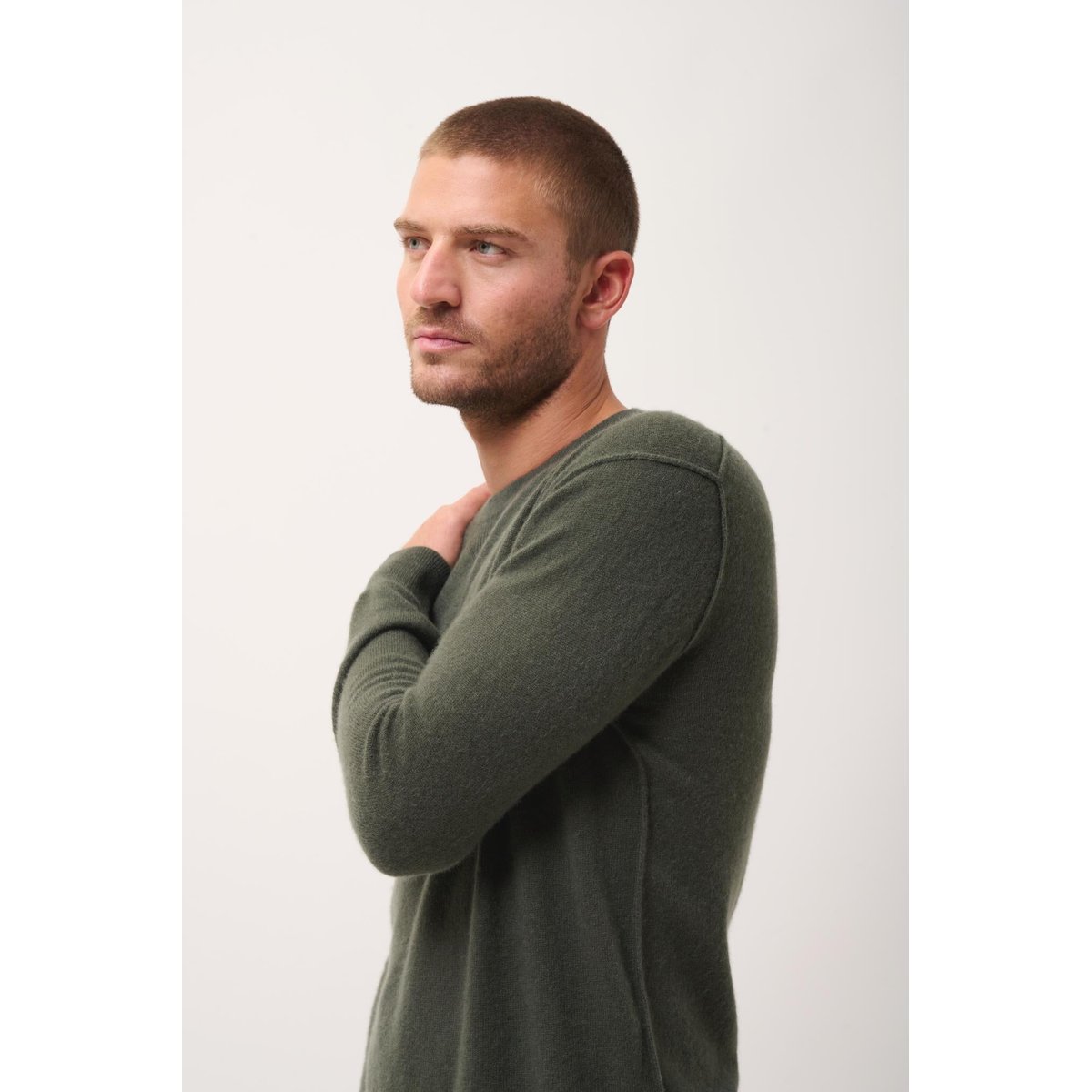 Pull Col Rond Kaki Noe kaki, JUST CASHMERE