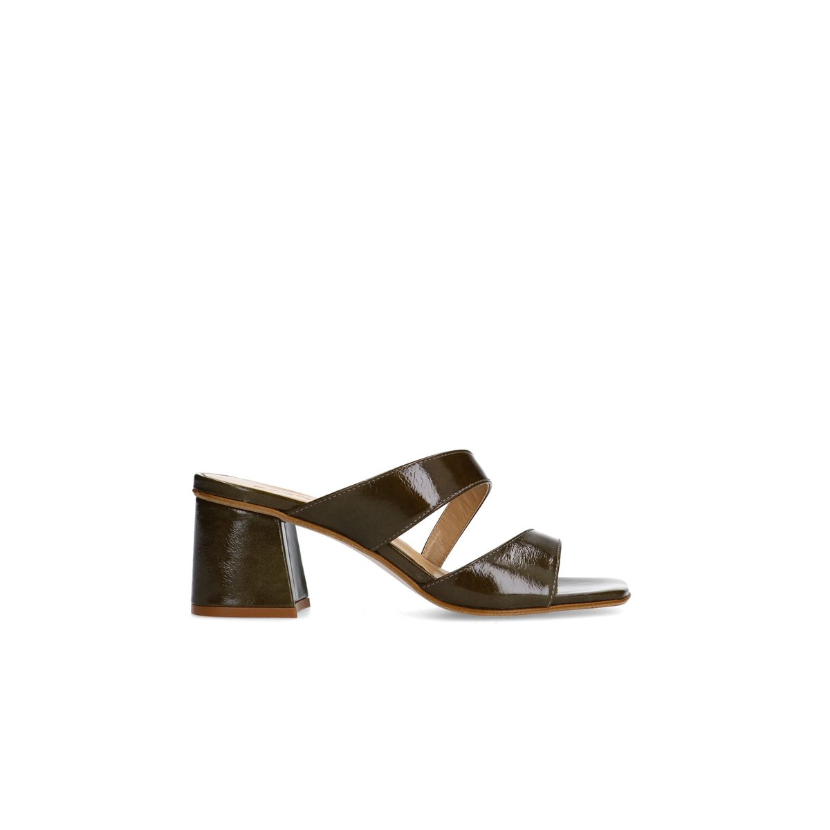 Sandales à talon en cuir verni vert, SACHA