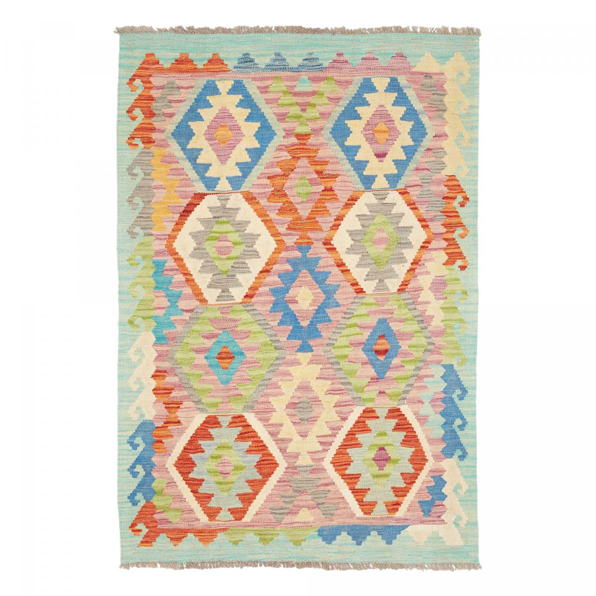 Tapis kilim au motif ethnique, tissé plat authentique, KILIM 43 multicolore, bleu, orange, UN AMOUR DE TAPIS