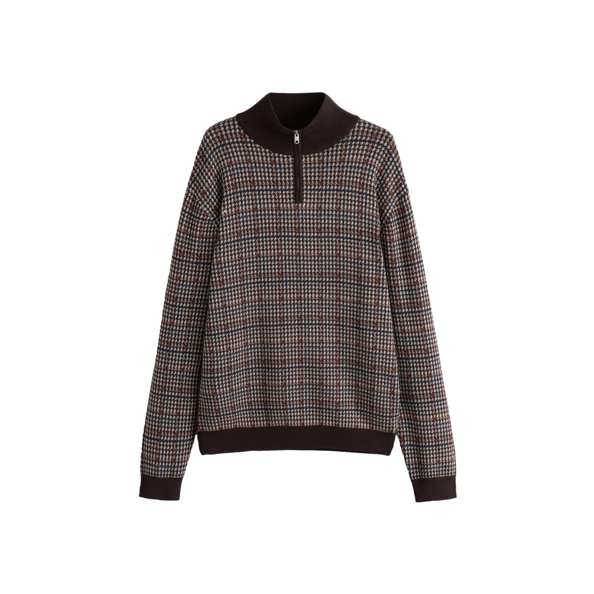 Pull à col zippé et carreaux marron, NEXT