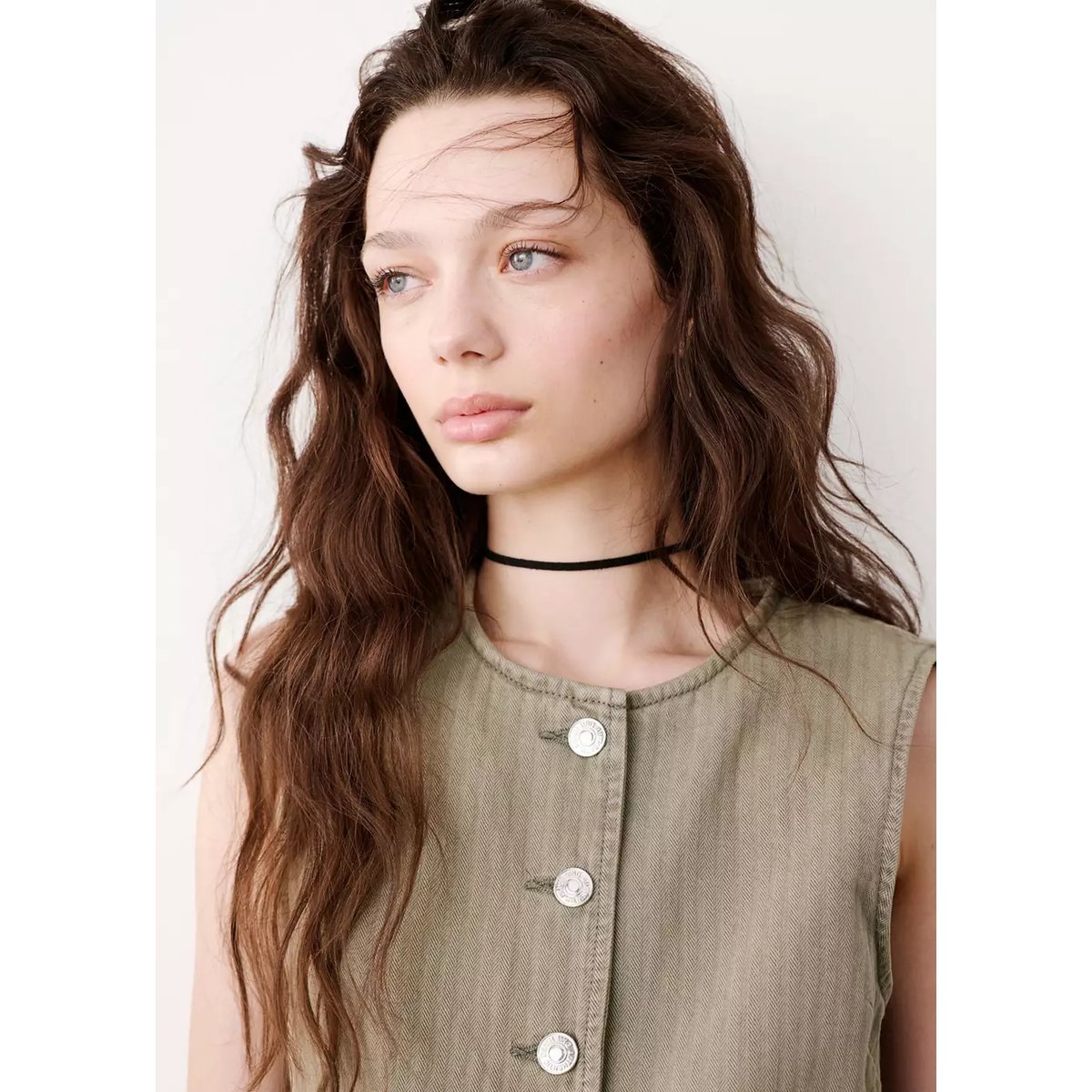 Gilet en jean rayé kaki, MANGO TEEN