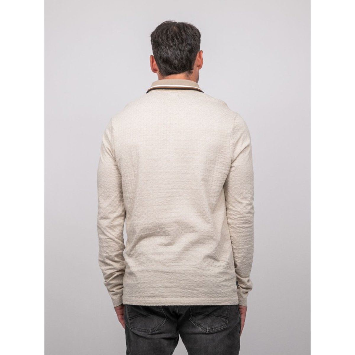 Polo Jacquard Col Rayé Manches Longues Pirataxo beige, RITCHIE
