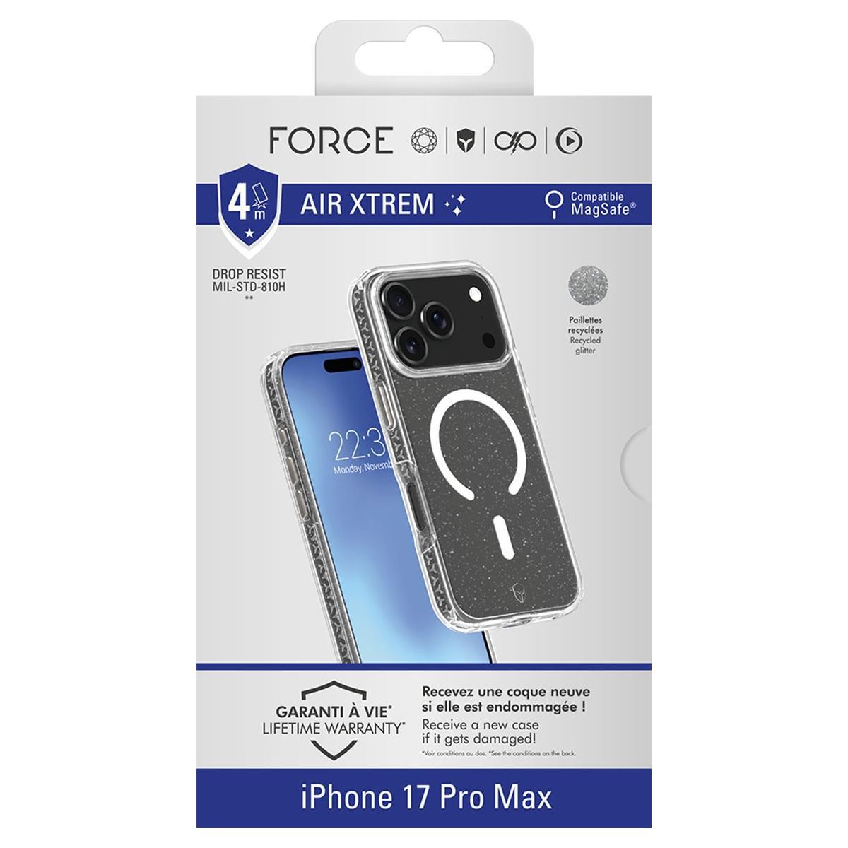 Coque iPhone 17 Pro Max MagSafe Noir couleur unique, FORCE CASE