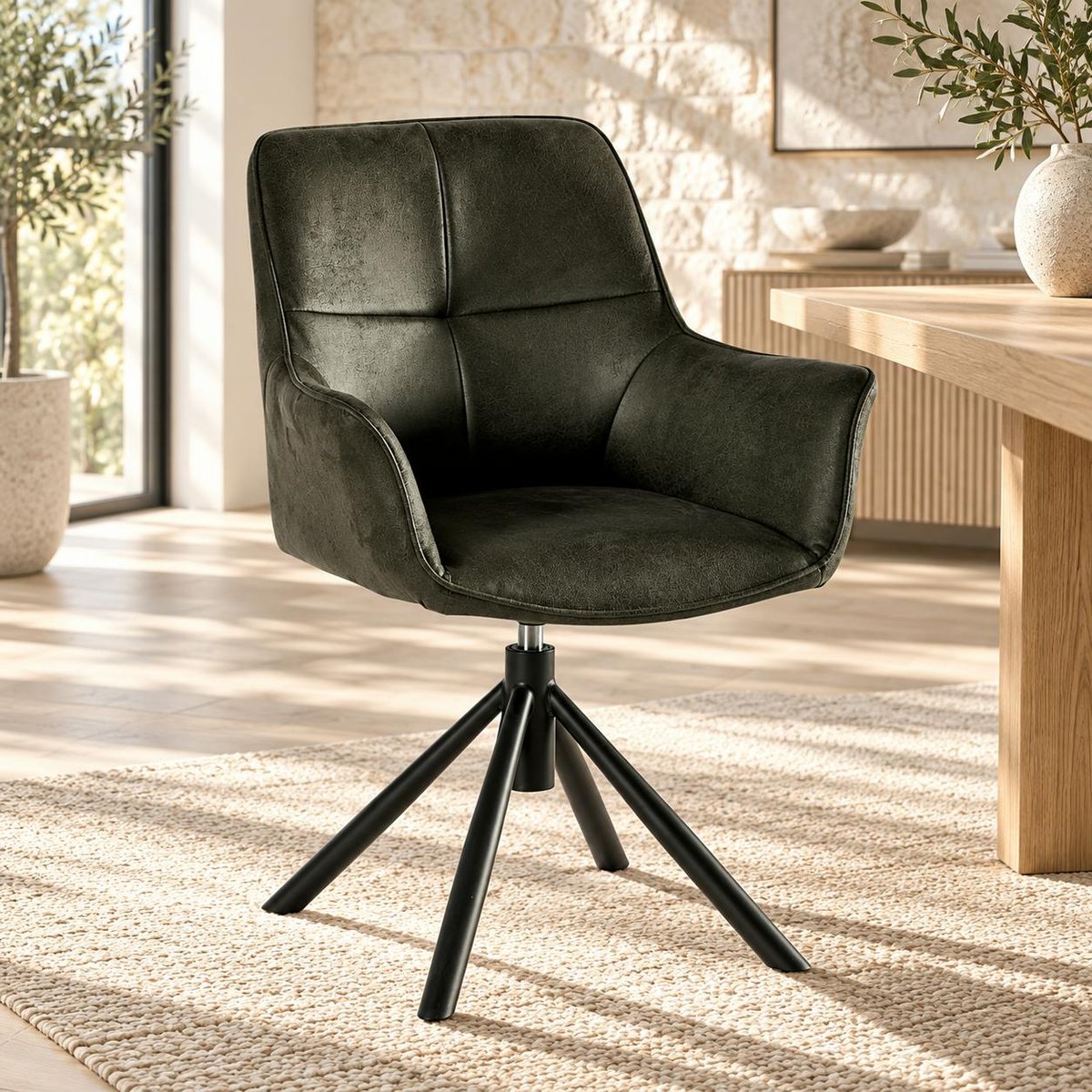 Fauteuil pivotant contemporain microfibre grise (lot de 2) IENA gris foncé, PIER IMPORT