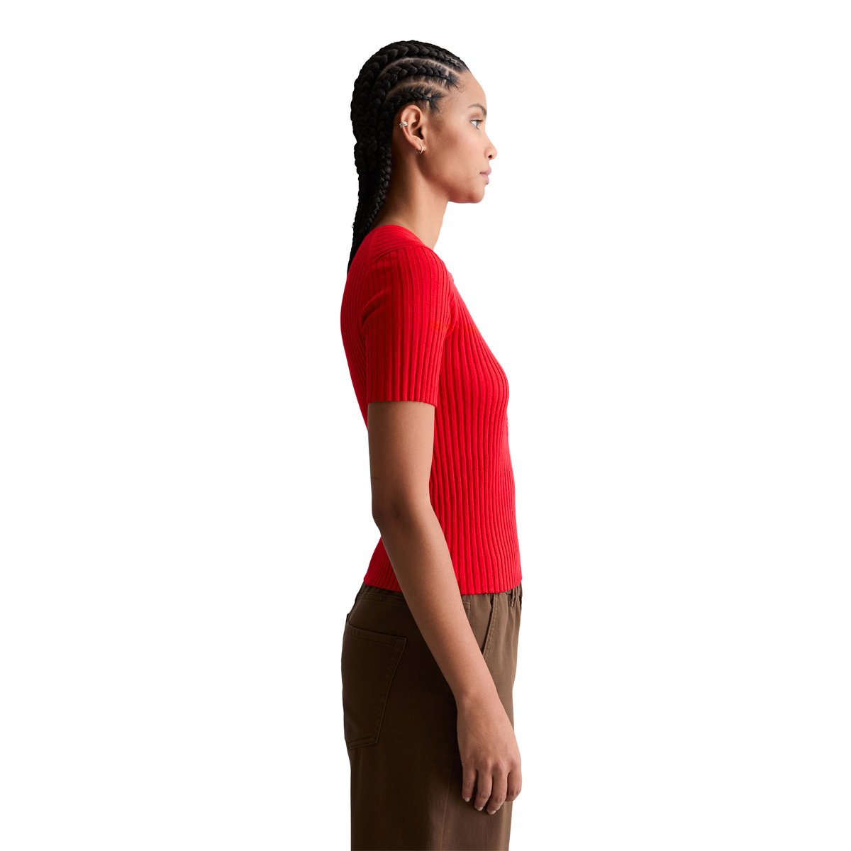 Pull à manches courtes en maille fine slim en LENZING™ ECOVERO™ rouge clair, MARC O’POLO DENIM