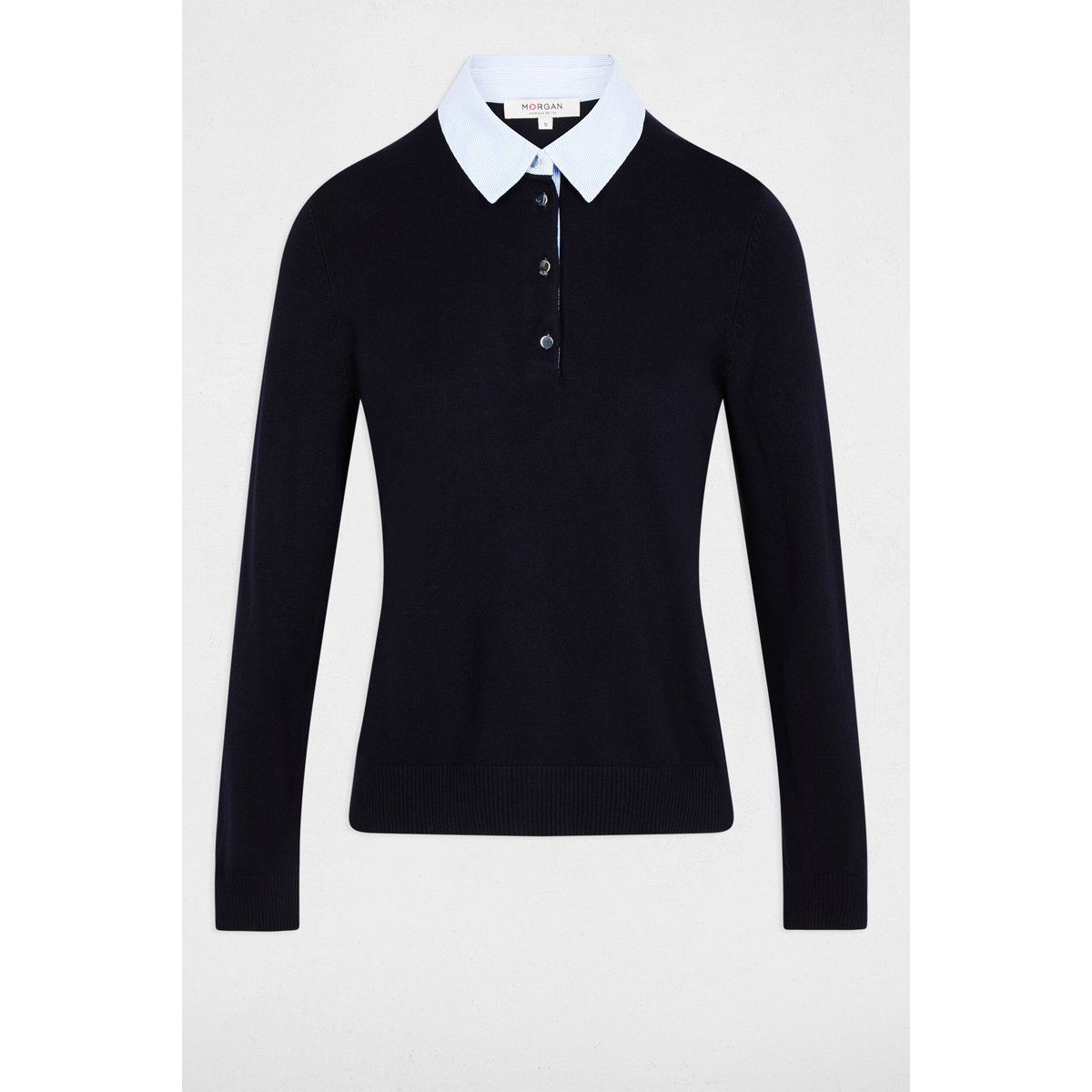 Pull col chemise bleu marine, MORGAN