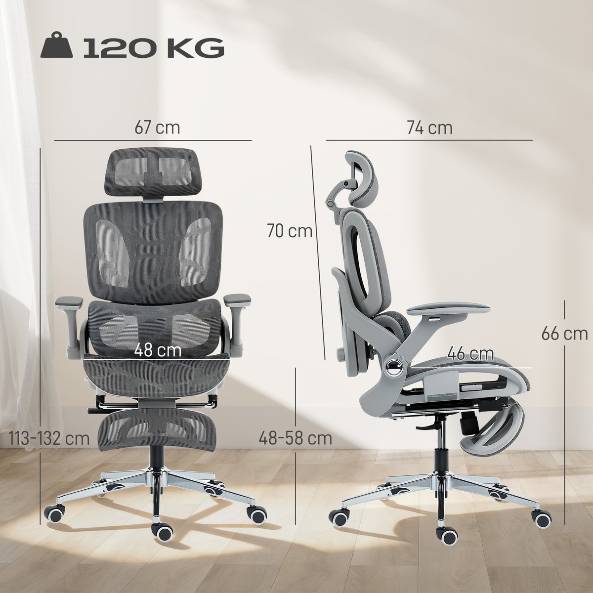 Chaise de bureau Maille (100% polyester) Gris gris, HOMCOM